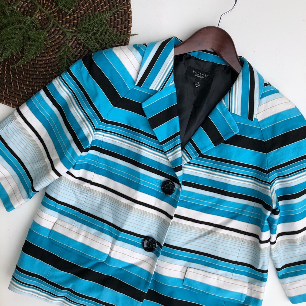 Talbots Blue Black White Striped Blazer